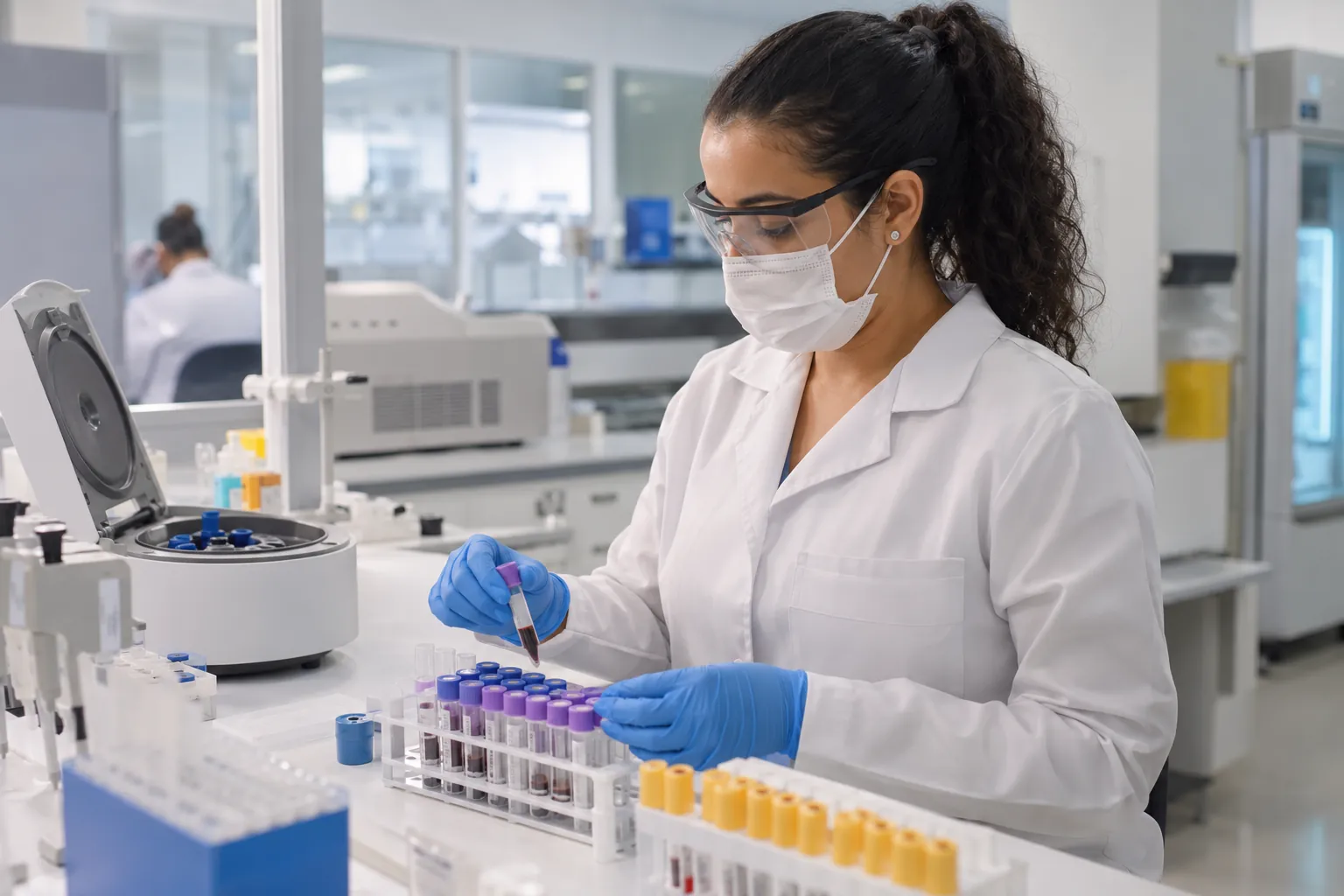 Profissional analisando amostra em laboratório