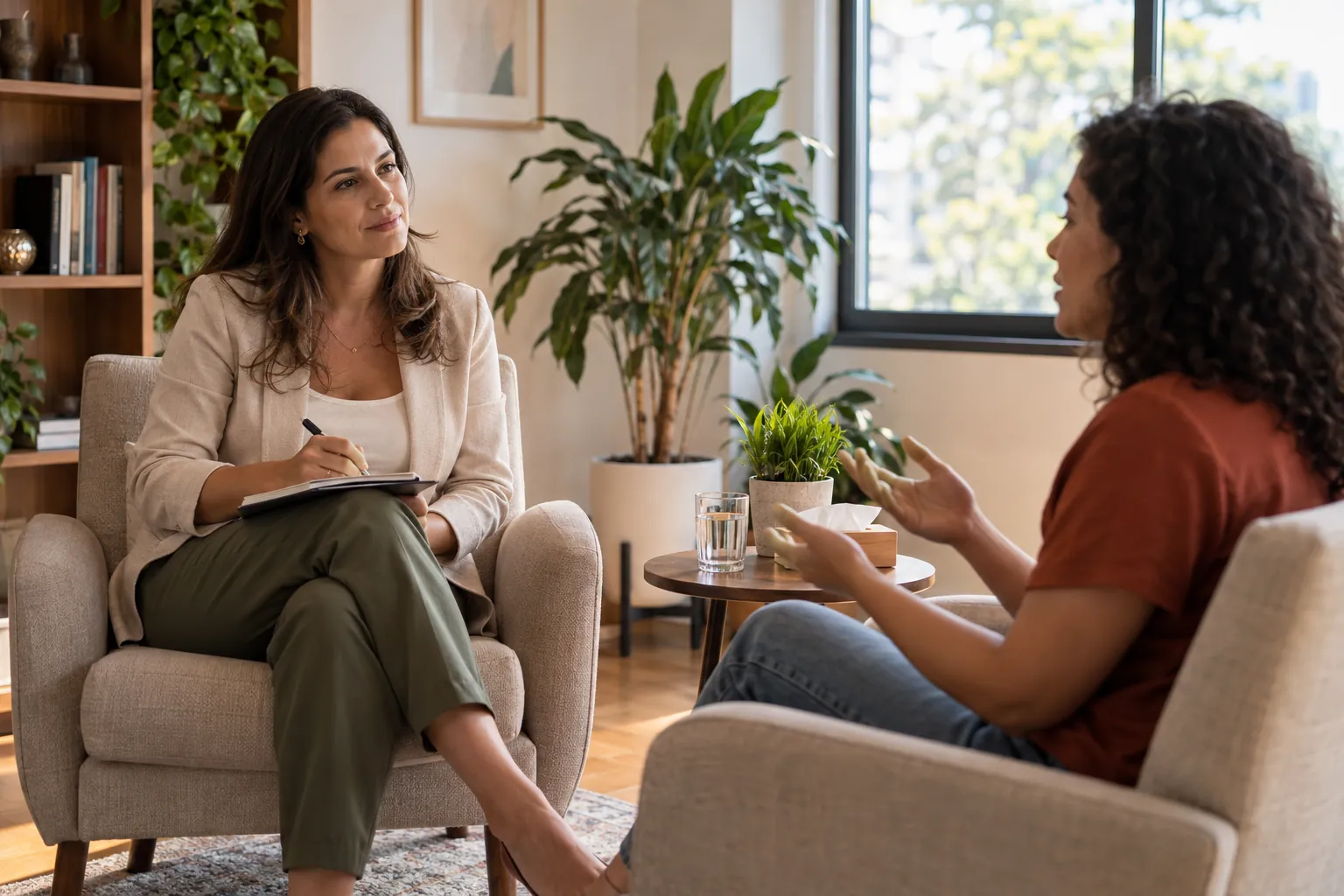 Sessão de psicoterapia em ambiente acolhedor